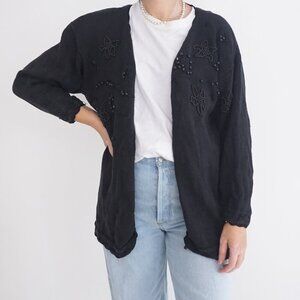 Vintage Image Black Beaded Knit Button Up Glam Cardigan Sweater Size 40 M